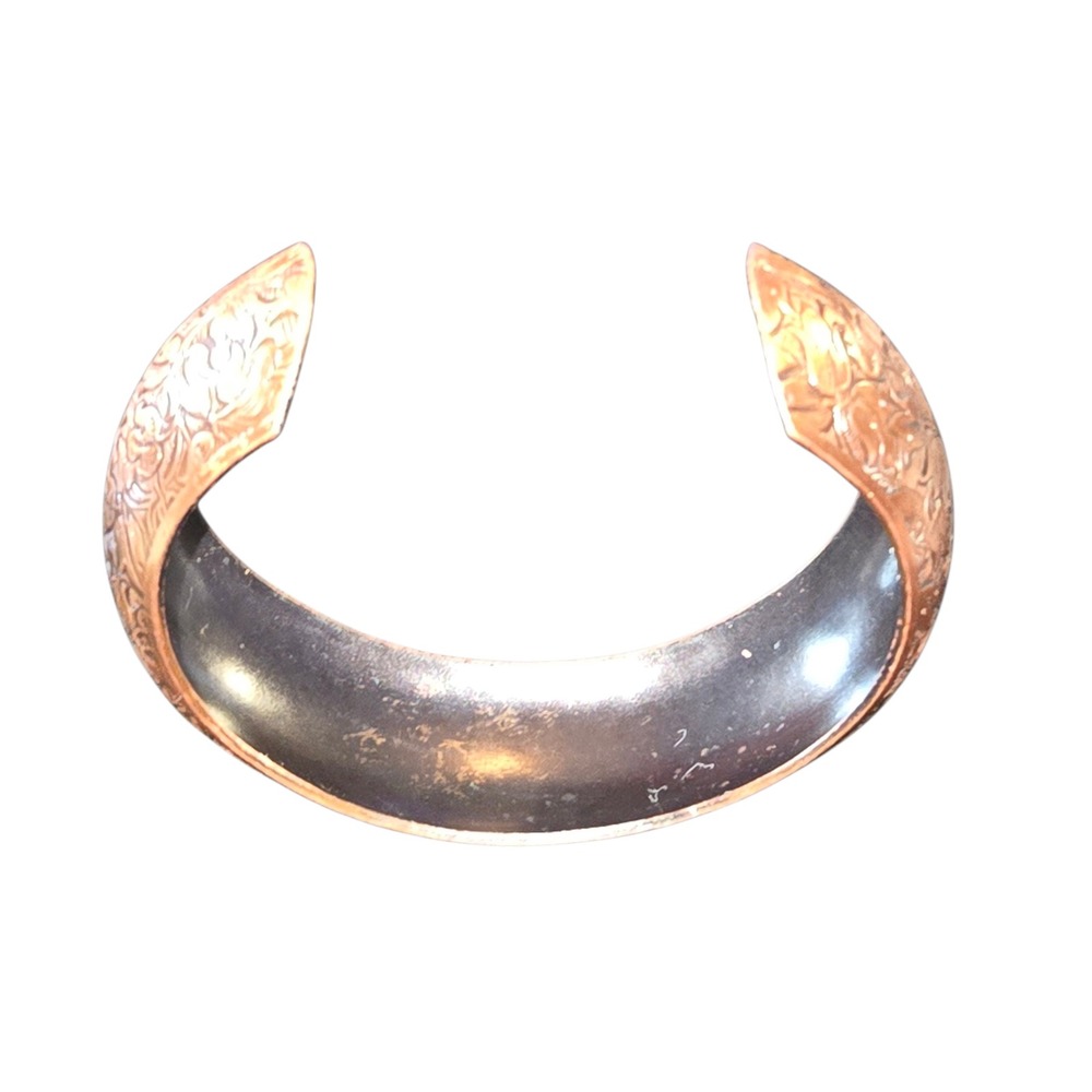 Solid Copper Cuff Bracelet Women OS Copper Embossed Floral Botanical Vintage - Picture 3 of 6